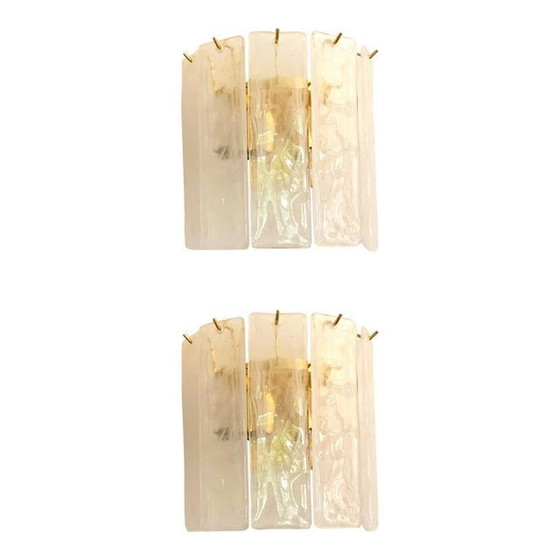 Image 1 of Set Of Two Venied-White Alabastro Strips “Listelli” Murano Glass Gold 24K Wall Sconce