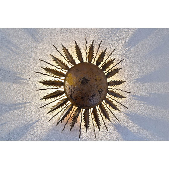 Image 1 of Vintage sun-shaped hammered metal ceiling lamp, Spain 1940