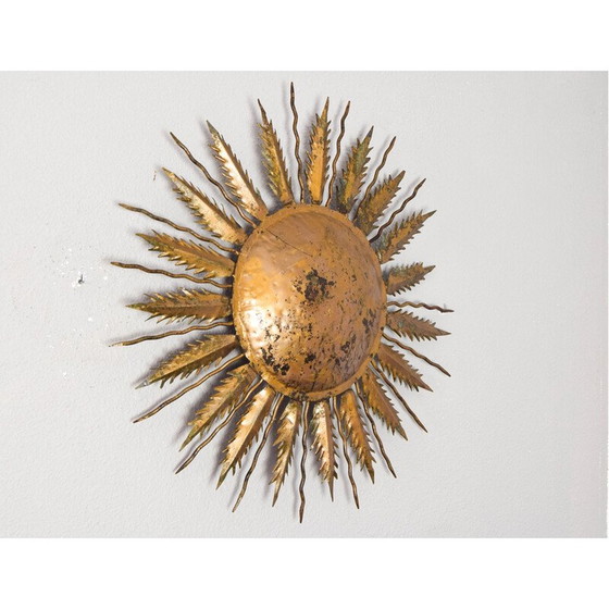 Image 1 of Vintage sun-shaped hammered metal ceiling lamp, Spain 1940