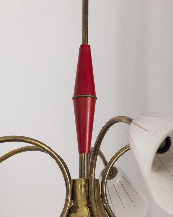 Image 1 of Lampadario vintage in metallo rosso e vetro, design italiano, anni '60 