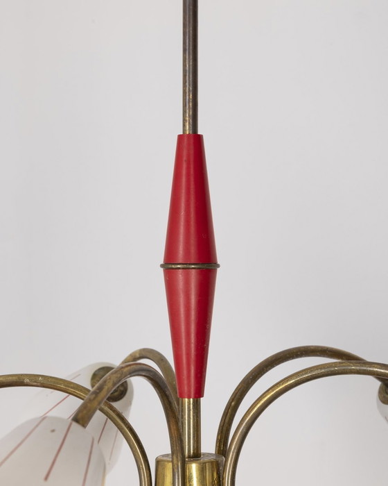 Image 1 of Lampadario vintage in metallo rosso e vetro, design italiano, anni '60 