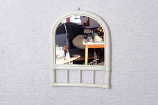 Miroir vintage en rotin blanc