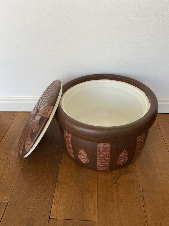 Image 1 of Leather Pouf With Storage Compartment