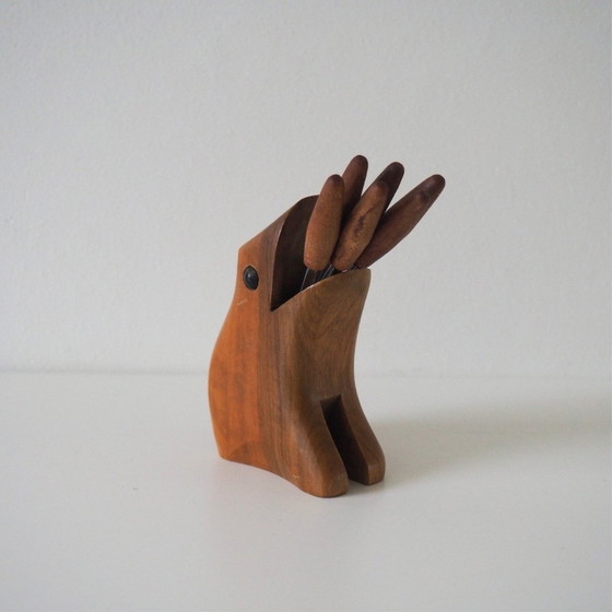 Image 1 of 1960S Mcm Teak Frog Cocktail Fork Holder Party Picker