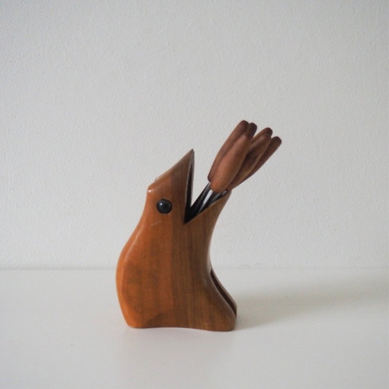 Image 1 of 1960S Mcm Teak Frog Cocktail Fork Holder Party Picker