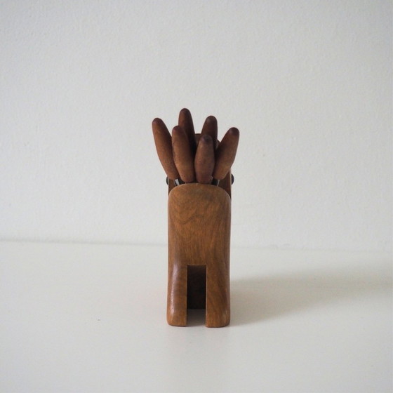 Image 1 of 1960S Mcm Teak Frog Cocktail Fork Holder Party Picker