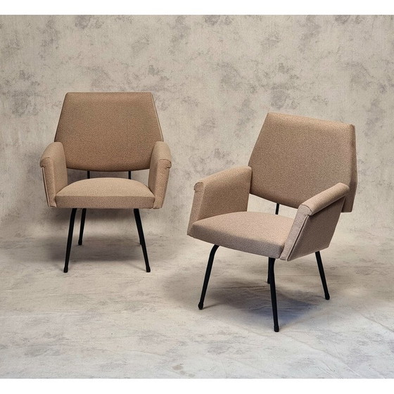 Image 1 of Coppia di poltrone vintage in tubolare metallico laccato nero, Francia 1950