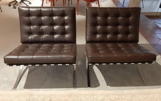 Image 1 of Knoll 2 New- Never-Unused Barcelona Armchairs In Venezia Leather Dark Brown Design L. Mies Van Der Rohe And Lilly Reich 1929