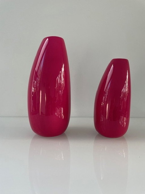 2X Hard Pink Belly Vases Organic Shape