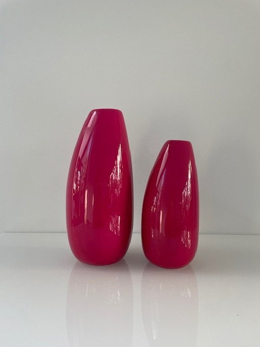 2X Hard Pink Belly Vases Organic Shape