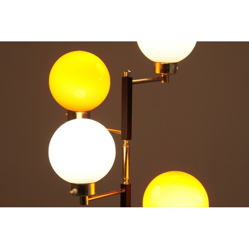 Vintage metal, brass and opaline floor lamp for Arlus, France 1950s