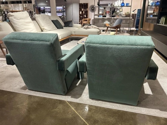 Image 1 of Cassina 2 Utrecht 637 New Never Used In Olive Green Velvet  Horse Stitching