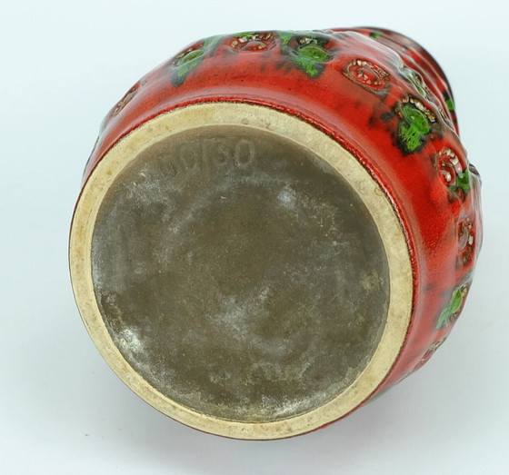 Image 1 of 1960s u-keramik vase model 1400/30 vibrant red and green relief decor