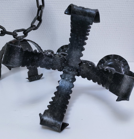 Image 1 of Pair of Brutalist Chain Candleholders Wrought Iron 60s