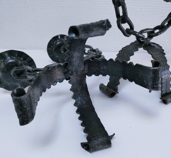 Image 1 of Pair of Brutalist Chain Candleholders Wrought Iron 60s