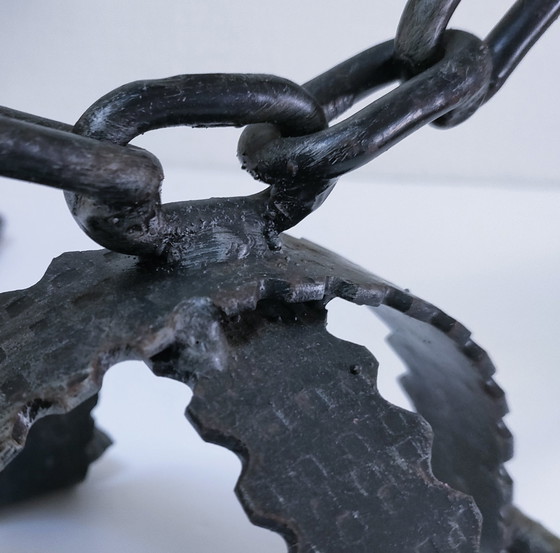 Image 1 of Pair of Brutalist Chain Candleholders Wrought Iron 60s