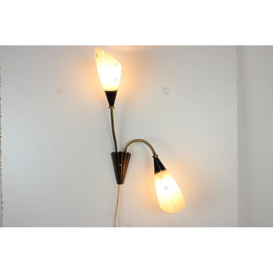 Image 1 of Vintage wall lamp in glass and brass, Czechoslovakia 1960