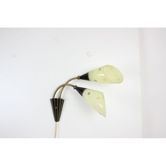 Image 1 of Vintage wall lamp in glass and brass, Czechoslovakia 1960