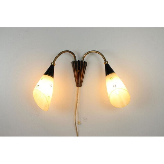 Image 1 of Vintage wall lamp in glass and brass, Czechoslovakia 1960