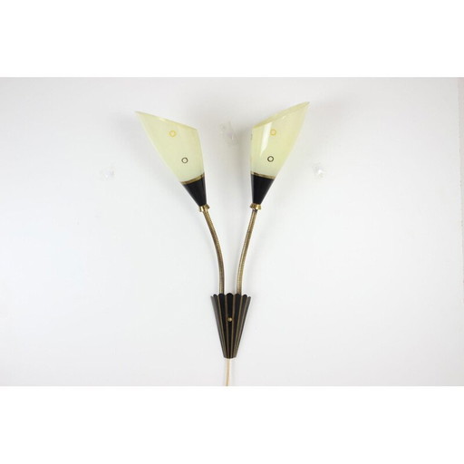 Vintage wall lamp in glass and brass, Czechoslovakia 1960