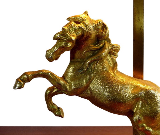 Image 1 of Gold Cast Metal Horse Table Lamp 1960