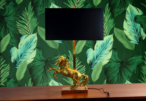 Image 1 of Gold Cast Metal Horse Table Lamp 1960