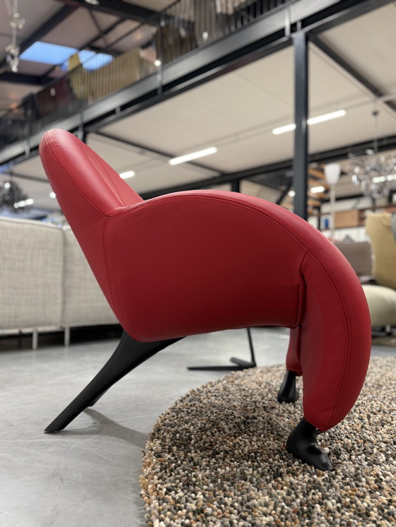 Image 1 of Leolux Papageno Armchair Red Leather With Black Base