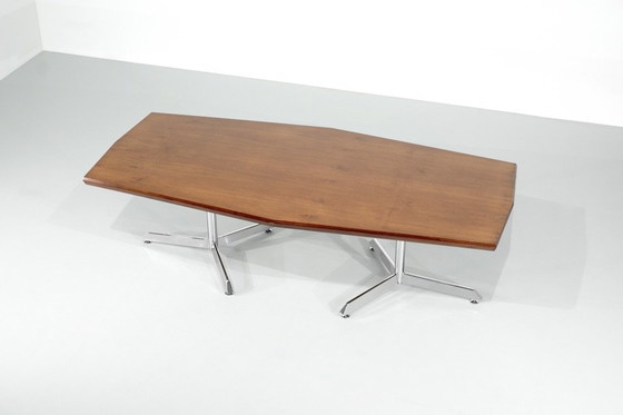 Image 1 of Wooden Conference Table With Metal Frame, Italy 1970s.