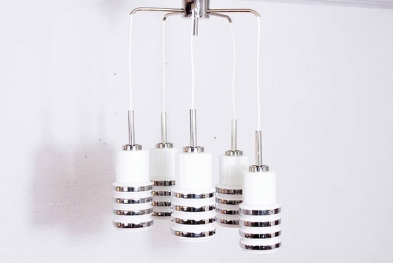 Image 1 of Opal Glass And Chrome Waterfall Suspension Chandelier