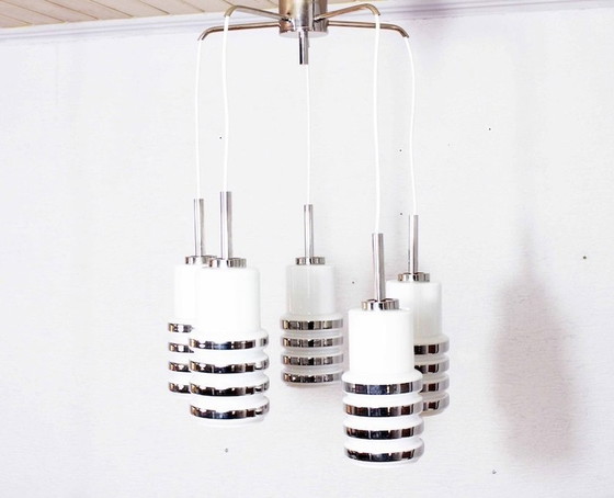 Image 1 of Opal Glass And Chrome Waterfall Suspension Chandelier