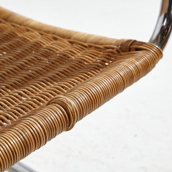 Image 1 of Vintage tubular chair with wicker seat and backrest, 1980s