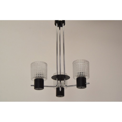 Vintage chrome-plated glass chandelier by Instala Jílové u Děčína, Czechoslovakia 1960