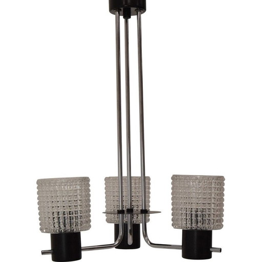 Vintage chrome-plated glass chandelier by Instala Jílové u Děčína, Czechoslovakia 1960