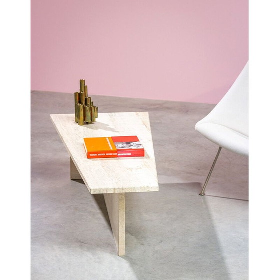 Image 1 of Vintage trapezoidal travertine architectural coffee table, 1970