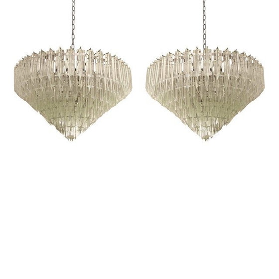 Image 1 of Coppia di lampadari in vetro di Murano "Quadriedro" vintage degli anni '70