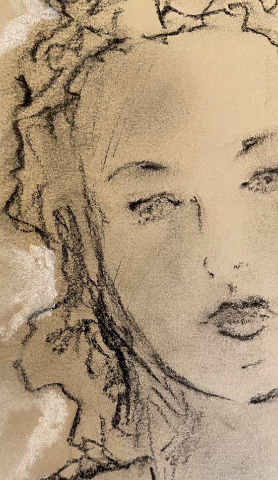 Image 1 of Bocetos de pintura al pastel y carbón, retratos de mujeres