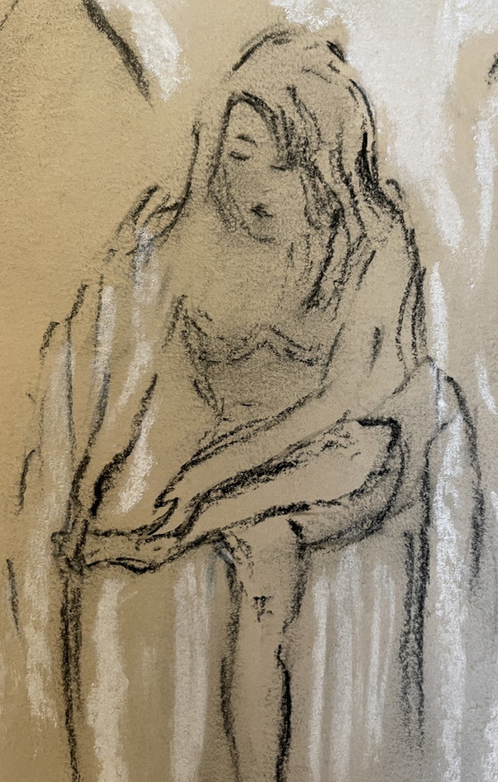 Image 1 of Bocetos de pintura al pastel y carbón, retratos de mujeres