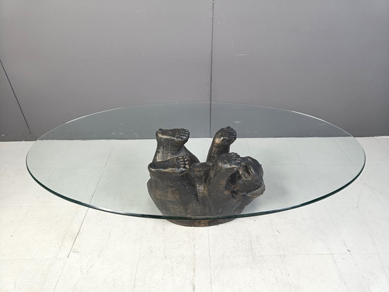 Image 1 of Unique Sculptural Black Bear Coffee Table, 1970S