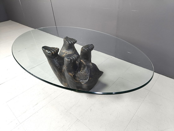 Image 1 of Unique Sculptural Black Bear Coffee Table, 1970S