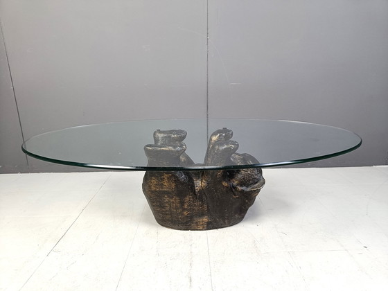 Image 1 of Unique Sculptural Black Bear Coffee Table, 1970S