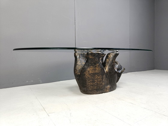 Image 1 of Unique Sculptural Black Bear Coffee Table, 1970S