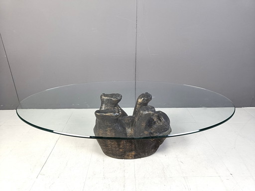 Table basse sculpturale unique en forme d'ours noir, 1970S