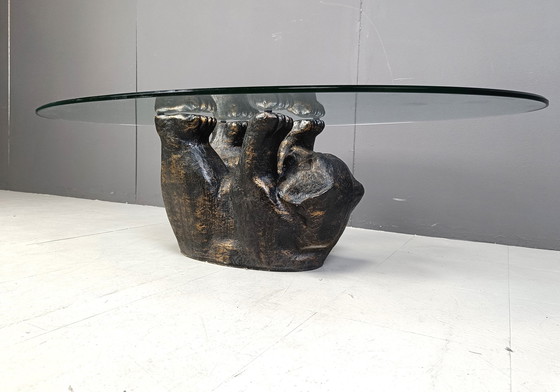 Image 1 of Unique Sculptural Black Bear Coffee Table, 1970S