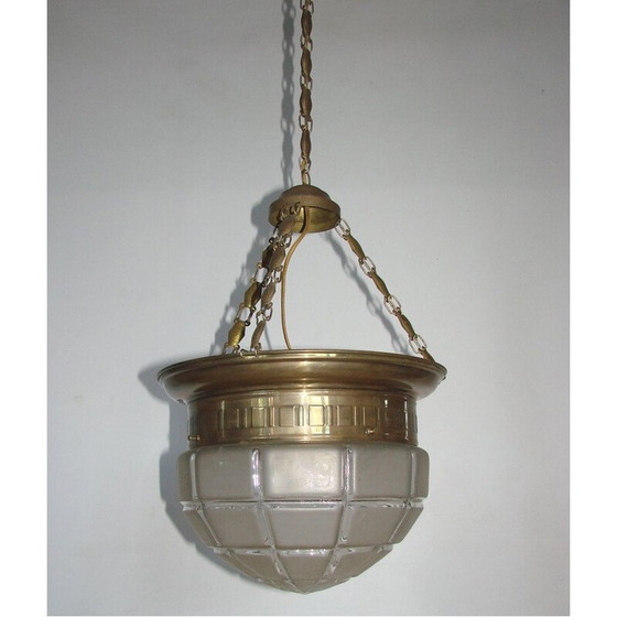 Image 1 of Lampada a sospensione vintage in ottone e vetro, 1900-1910