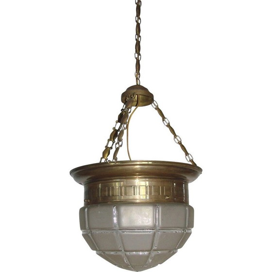 Image 1 of Lampada a sospensione vintage in ottone e vetro, 1900-1910