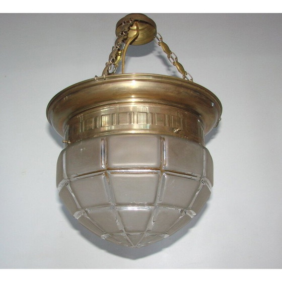 Image 1 of Lampada a sospensione vintage in ottone e vetro, 1900-1910