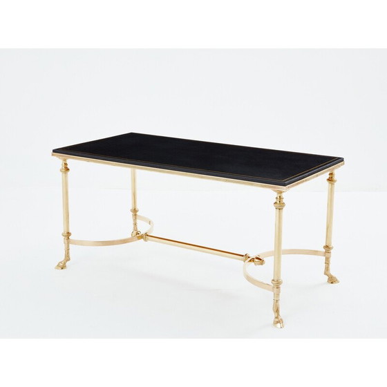 Image 1 of Vintage coffee table in solid brass and black leather for Maison Charles, 1970
