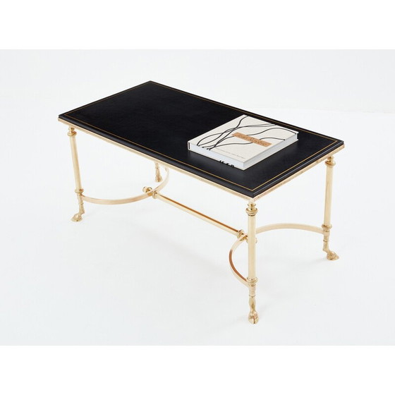 Image 1 of Vintage coffee table in solid brass and black leather for Maison Charles, 1970