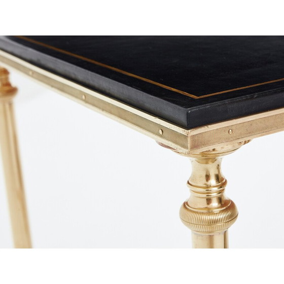 Image 1 of Vintage coffee table in solid brass and black leather for Maison Charles, 1970