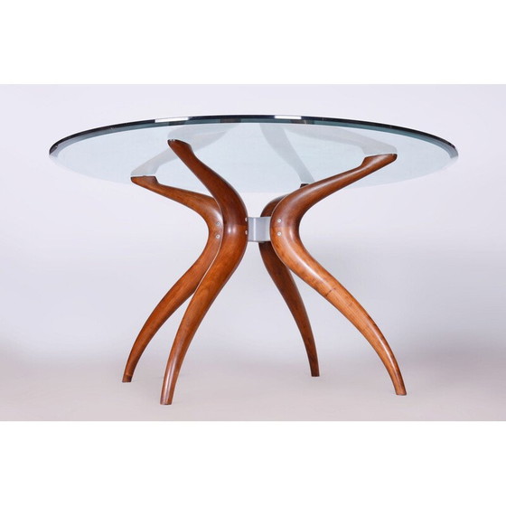 Image 1 of Mid-century dining table in cherry-tree and tempered glass, Czech 1950s